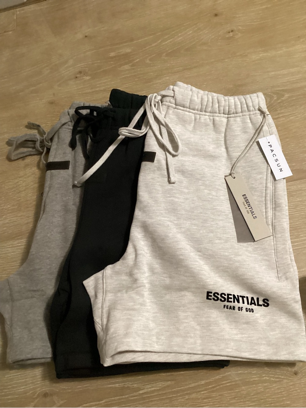 3 pack- Essentials Drawstring Shorts in Light Gray Dark Gray & Black